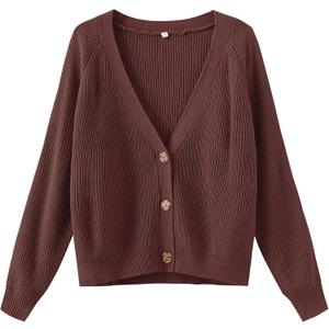 TASAMO Women's Long Sleeve Knit Sweater Open Front Cardigan Button Loose Outerwear (Medium, 07 Mauve)