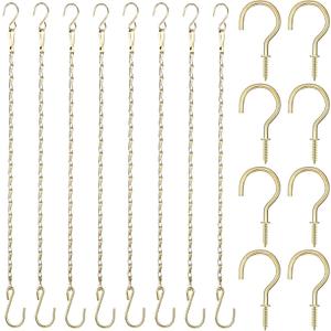 Hotop 8 Pcs Metal Hanging Chains with Ceiling Hooks, Garden Plant Hangers for Hanging Bird Feeders, Billboards, Chalkboards, Basket, Planters, Lanterns, Wind Chimes, Chain Hook DIY(16.38 Inch,Gold)