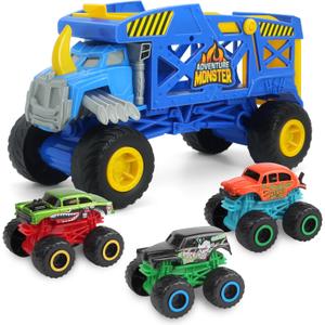 Monster Trucks Hauler Rhino with 3 Mini Trucks & Super Ramp Launch, Gift for Kids Ages 3+ Years (Blue) Monster Trucks Hauler Rhino with 3 Mini Trucks & Super Ramp Launch, Gift for Kids Ages 3+ Years (Blue)