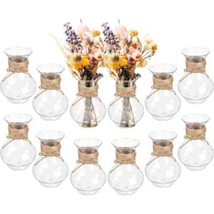 12 Pack Plastic Vases for Flowers with Jute Twine, Flower vasevases for centerpieces, Lightweight Plastic Vases for Centerpieces for Home Party Wedding Deco