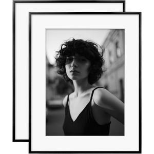 Egofine 16x20 Aluminum Picture Frame Display with Mat for 12x16 or 16x20 without Mat, Metal Poster Frame Covered by Plexiglass for Wall Mounting, 2 Pack, Black