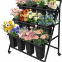 PROLEE Flower Stand with 12 Buckets, Flower Display Stand with Wheels, Flower Cart, Moving Florist Bouquet Shelf, Triangular, Black
