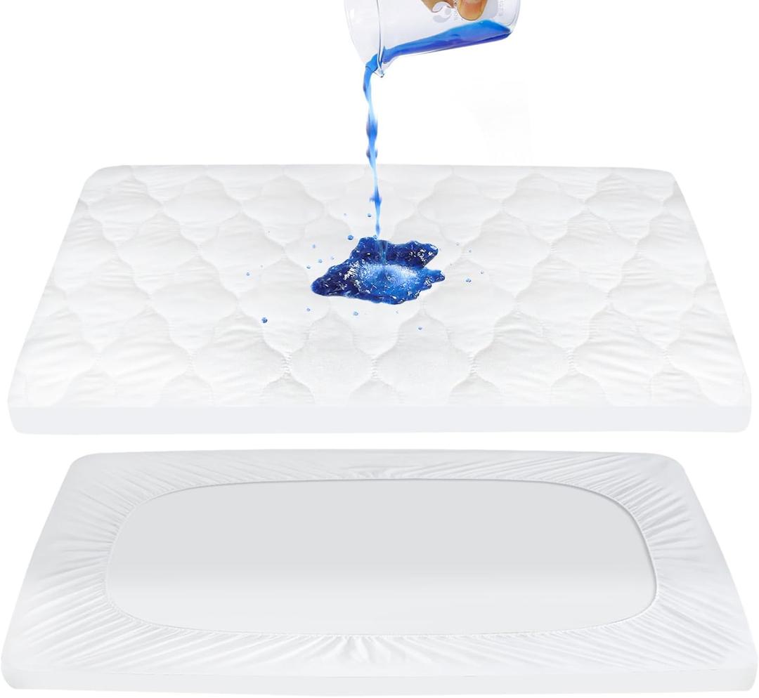 Pack and Play Mattress Pad Sheets Cover Waterproof, Soft Quilted Fit Graco Pamo Babe Pack and Play Mattress Protector 27" X 39", Baby Portable Mini Cribs and Foldable Mattresses Pad