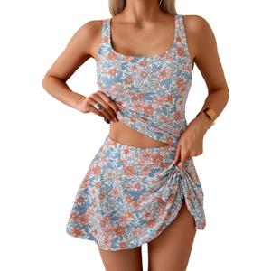 Eomenie Tankini Swimsuit for Women Tummy Control Two Piece Bathing Suit High Waisted Tank Top with Swim Skirt (S)