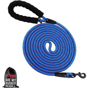 Plutus Pet Long Rope Dog Leash with Comfortable Padded Handle, Reflective Nylon Heavy Duty Rope Leash, 15FT 20FT 30FT for Small Medium Large Dogs (15FT, Navy Blue)