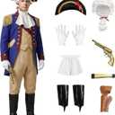Founding Father Costume Set Colonial Costume for Men with Wigs Captain's Cap Accessories Revolutionary War Outfit, Size: Large