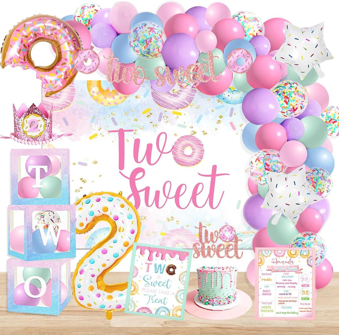Two Sweet Birthday Party Supplies Decorations, Two Sweet Donut Ice Cream Birthday Party Decorations, Ice Cream Donut Theme Second Bday Party Decor, Baby Girl 2nd Bday Decoration
