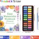 Watercolor Workbook for Adults and Beginners, 15 Original Floral Design Water Coloring Book with 24-Color Vibrant Watercolor Paint Set, 2 Paintbrushes for Stress Relief (Bouquets), 1 Count