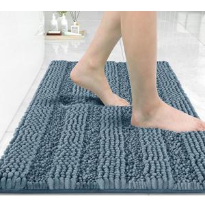 Yimobra Bathroom Rug Mat 24 x 17, Non Slip and Super Absorbent Bath Mat,Machine Washable Quick Dry,Ultra Plush Chenille Shower Rugs for Bathroom Floor Sink Tub and Shower Outside,Denim Blue