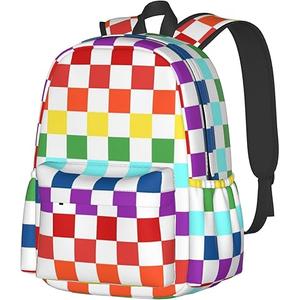White Rainbow Race Checkered Flag Backpacks 15in Laptop Backpack Multipurpose Double Shoulder Bag For Men Women Gifts