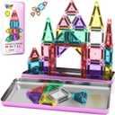 40PCS Magnetic Tiles Mini Travel Essentials Toddler Toys with Case Set, Preschool Montessori Education Magnetic Building Blocks Games Sensory Toys for 3 4 5 Year Old Boys Girls Birthday Gifts