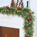 Waipfaru Christmas Decorations, 5.9FT Christmas Garland with Lights, Prelit Lighted Christmas Greenery Cedar Garland Cypress for Home Table Mantel Stair Railing Indoor Outdoor Xmas Decor (1Pcs)