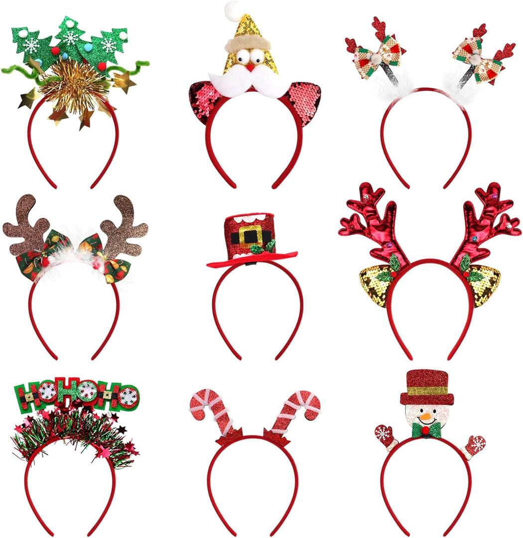 9PCS Christmas Headbands, Christmas Costume Headwears, Christmas Head Topper Accessories