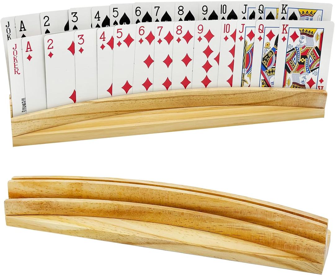 Card Holders for Playing Cards Set of 2 Soild Wood Cards Holders for Kids Seniors Adults, Playing Card Trays/Racks for Bridge Canasta Strategy Foot and Hand