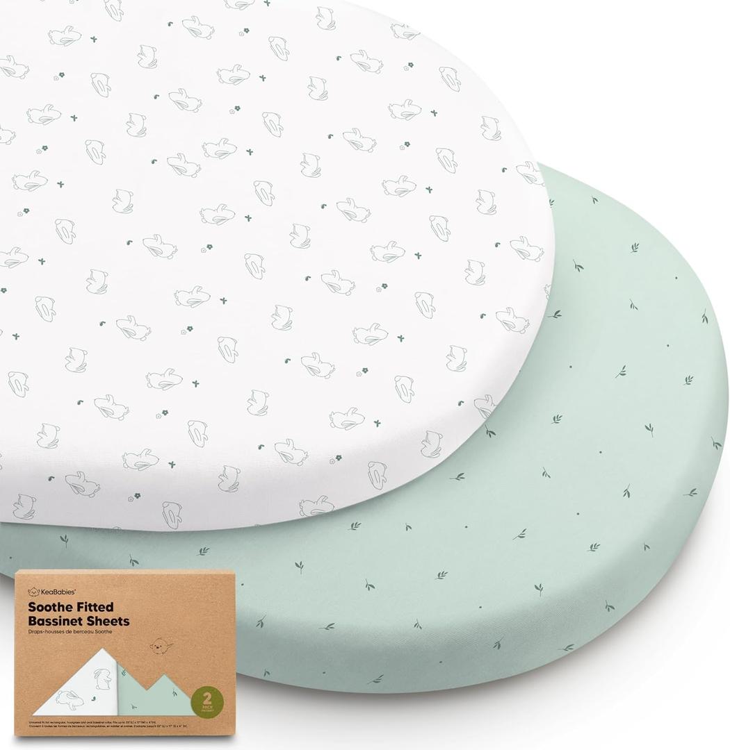 2-Pack Organic Bassinet Sheets for Girls, Boys - 100% Cotton Bassinet Mattress Sheets Compatible with Halo Bassinest Swivel Sleeper, Graco, Baby Delight, Chicco,Unisex Fitted Bassinet Sheets(Bunnies) (33"x 17")
