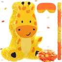 Sratte Piata Bundle with a Blindfold and Bat (16 x 12 x 3 Inches), Cute Animal Piata for Birthday Party Toys Decoration for Animal Theme Birthday Party Game Supplies Photo Prop(Giraffe)