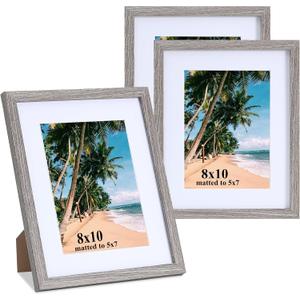 LYYYXGYP 8x10 Picture Frame with Mat Wood Grain Gray Photo Frame 8 x 10 Matted to 5x7 for Wall Mounting and Tabletop Display 3 Pack