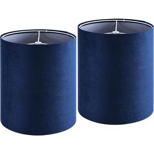GO&SO Drum Lamp Shades Set of 2 Small Blue Velvet Lampshade 10"Top10"Bottom10"High(Spider) Modern Tall Lamp Shades for Table Lamp & Bedside Lamps Replacement in Hand Crafted-Art Decor