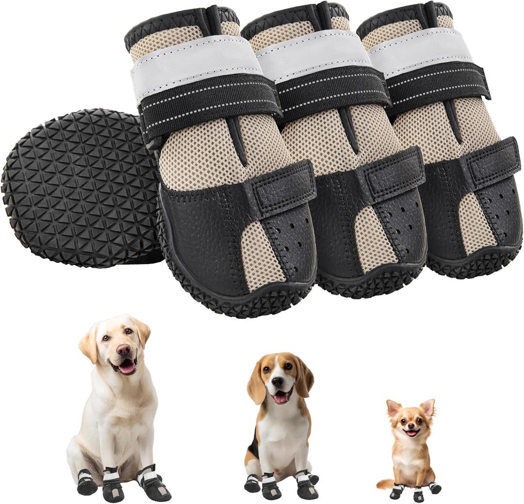 Dog Shoes for Large Dogs, Breathable Dog Boots & Paw Protectors for Hot Pavement, Anti-Slip Rubber Dog Booties Paw Protectors with Reflective for Outdoor Walking Indoor Hardfloors, Size 7 (Size 7(Width 2.8''-2.99''))