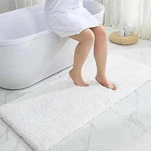 White Bathroom Runner Rug 24x59 Non Slip Fluffy Long Bath Mat for Bathroom Floor Washable Plush Luxury Bath Rug for Tub Absorbent Shower Sink Mat Bedside Rug
