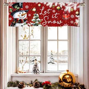 Snowman Christmas Curtains Valance, Christmas Window Valance Curtains, Christmases Decorations Kitchen Window Decor, Red Xmas Tree Short Curtain Drapes for Living Room Bedroom 51x18 in