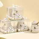 12 Sets Ceramic Bee-Happy Honey Pot with DipperHoney Jar Serving Set with Exquisiting Package for Wedding Favor,Bridal Shower Favor, Baby Shower FavorParty Favor (12)