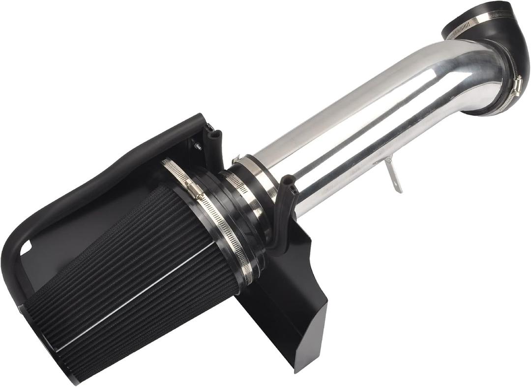 4" Cold Air Intake System + Heat Shield Compatible with 1999-2006 GMC/Chevy V8 4.8L/5.3L/6.0L Silverado 1500/2500/3500 (Black & Silver)