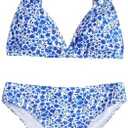 SOLY HUX Girl's Floral Print Bikini Set V Neck Spaghetti Strap Bathing Suit Two Piece Swimsuit, 10Y