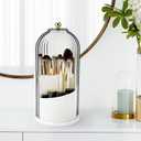 QIYVLOS Toothbrush Holders with Sliding Lid, Rotating 3 Slots Bathroom Organizer Countertop, Tooth Brush Toothpaste Holder Bathroom Counter Stand Sink Organizer Caddy for Vanity Makeup Brushes Holder
