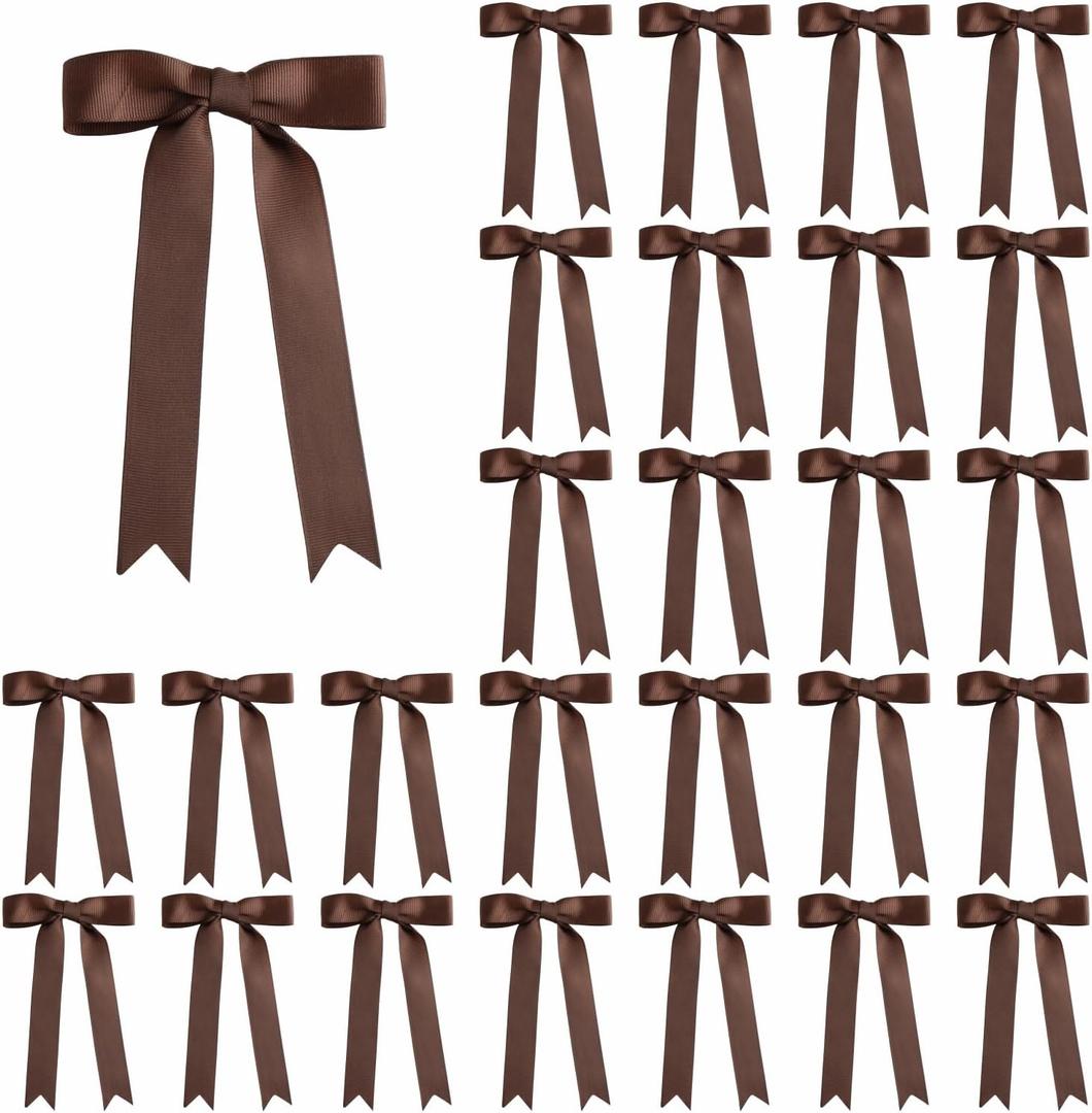 30 Pcs 5x7 Inch Brown Grosgrain Ribbon Bows with Twist Tie, Pre-Tied Bows for Gift Wrapping, Wedding Decor, Rustic Party, Fall Decor, Birthday, Holiday and DIY Crafts