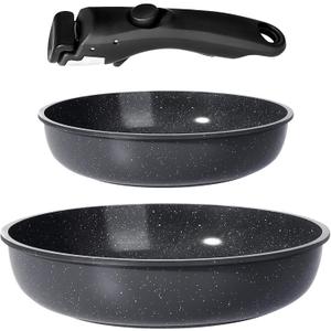 GiPP Ceramic Non Stick Frying Pans Set Removable Handle, Dishwasher & Oven Safe Nonstick Skillets with Detachable Handle, Healthy Cooking Compatible with All Stovetops, PFOA Free, RV Cookware set (Dark Gray)