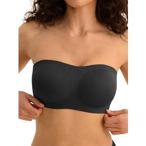 Cuteio Wireless Strapless Bras for Women, Seamless Bandeau Bralette with Light Padding, Anti-Slip Tube Top Bra L