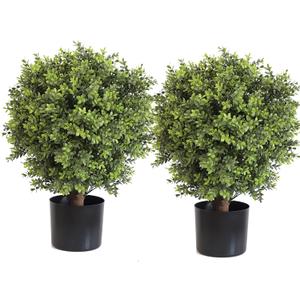 Artificial Topiary Ball Tree, 2 Pack Artificial Plants Outdoor, Ball Shaped Boxwood Topiary, Artificial Shrubs Potted for Indoor and Outdoor (22inch)