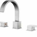 NOHALIPY Widespread 8 Inch Brushed Nickel Bathroom Sink Faucet, Waterfall Nickel Stainless Steel Bathroom Faucet for Sink 3 Hole, Vanity Lavatory Sink Faucets with Drain & Water Hoses