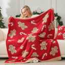 Snuggle Sac Christmas Throw Blanket for Couch, Gingerbread Men Blanket 50x60 inches, Ultra Soft Reversible Cozy Throw Blanket for Sofa and Bed for Xmas (Red Gingerbread Man)