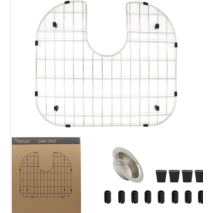YORZSDI Kitchen Sink Grid 18-7/8" x 16-3/4" - Heavy Duty Kitchen Sink Protector with Built-in Strainer & Rear Drain, Non-Slip Rubber Feet & Scratch Resistant Bottom Guard