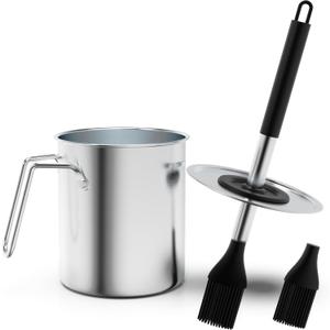 Geesta Adjustable Sauce Pot and Basting Brush Set, Long Stainless Steel Basting Brush for Cooking, Fathers Day Grilling Gifts for Men Smoker Accessories, Large Capacity Grilling Tools, 1 Pack