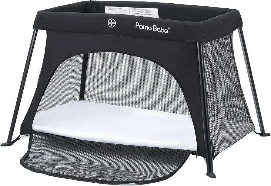 Pamo Babe Travel Crib Lightweight Baby Playard with Mattress Compact Play Yard with Detachable Legs
