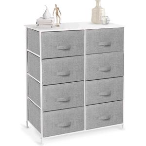 BINO 8-Drawer Fabric Dresser Organizer, Light Grey | Closet Organizer Unit | Dresser Tower | Clothing Drawer & Dresser Furniture | Organizing Drawer for Closet Bedroom Nursery Hallway Entryway Room
