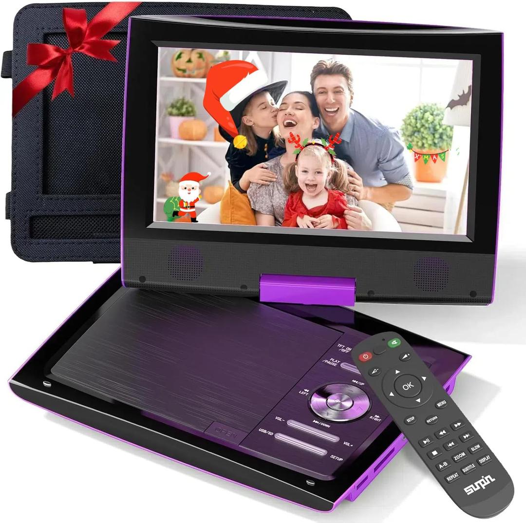 SUNPIN New 11.5" Portable DVD Player for Car and Kids, 9.5" Swivel Brightness Enhanced Screen, with Car Charger and Headrest Mount, Upgraded Remote Control, 5 Hours Battery, Dual Earphone Jack (Purple)