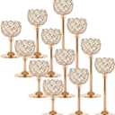 Gold Crystal Tealight Candle Holders Set of 12 (4 Sets) - Tall Bling Bowl Candelabra Centerpieces for Dining Table, Wedding, Party & Fireplace Mantel Decor