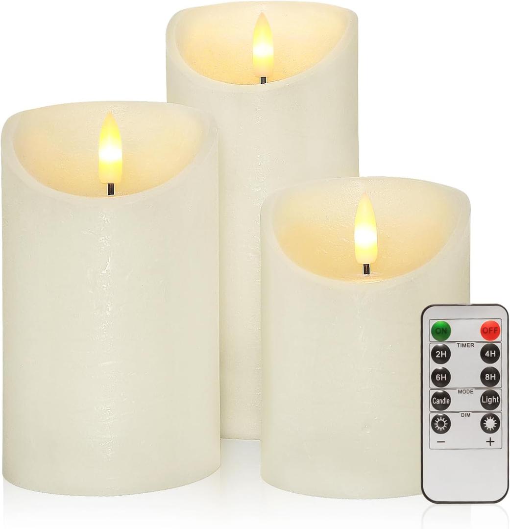 Flickering Flameless Candles with Remote, Real Wax Battery Operated LED Fake Candles with Timer for Valentines Wedding Holiday Party Home Decor, Set of 3