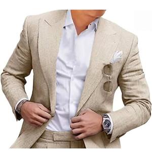 Trasign Kids Linen Suits for Toddler Boy 2 Piece Slim Fit Summer Outfit for Teen Casual Beach Wedding Tuxedo Jacket Pants Set, 10Y