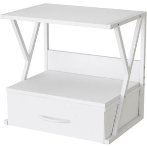 Aboxoo Printer Stand for Desk with Storage Drawer, 2 Tier Desktop Or UnderDesk Shelf, Multi-Purpose Desk Organizer for Home Office, fit Fax Machine/3D Printer/Scanner, White