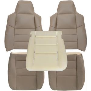 GXARTS Tan Driver & Passenger Side Bottom & Top Lean Back Replacement Leather Seat Cover & Driver Foam Cushion Fit for Ford F250 F350 F450 F550 Lariat 2002-2007 Fit for Ford Excursion 2002-2005