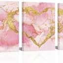HOMEOART Gold Heart Painting Love Decor Picture Marble Prints Framed Canvas Wall Art Bedroom Living Room Decor, Framed Ready to Hang 12x16inch, 3Pieces (Pink)