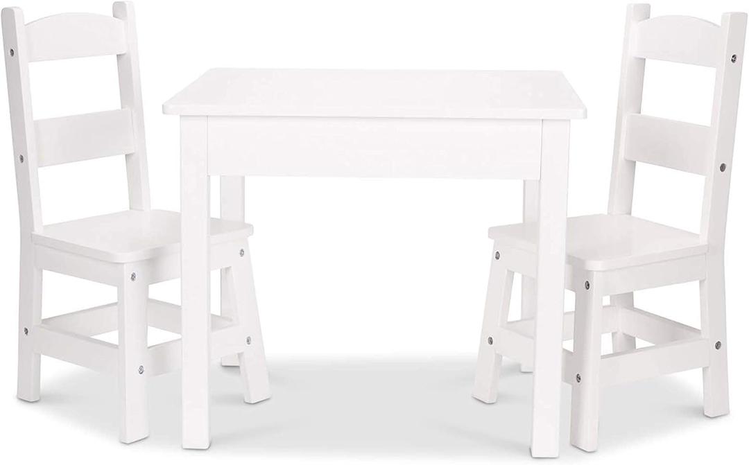 Melissa & Doug Wooden Kids Table & Chairs Set, Montessori, Homeschool Classroom Must Haves, Bedroom Furniture for Boys & Girls 3+, Child, White