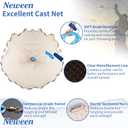 Neween Cast Net, American Saltwater Cast Nets for Fishing, 3ft-10ft Radius Casting Net for Bait Fish, 3/8 Inch Professional Grade Monofilament Throw Nets for Fishing Bait with Heavy Duty Sinker