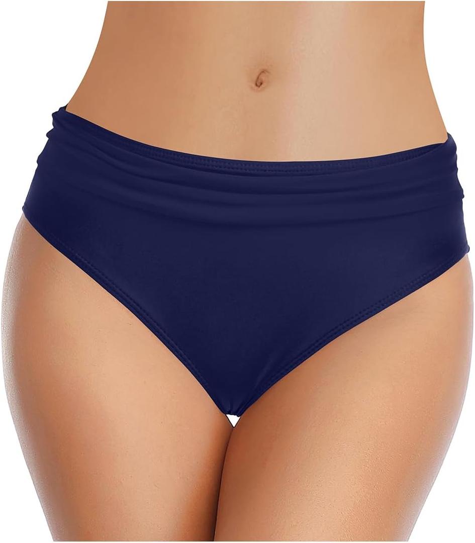 Zmart Women Full Coverage Ruched Bikini Bottoms Tummy Control Swim Bottoms Scrunch Ruffle Bathing Suit Bottom (X-Small, Navy Blue)