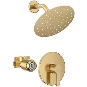 HoliSpa Shower Faucet, Gold Shower Faucet Set with 8-Inch Rainfall Showerhead, Single-Handle Shower-Trim Kit Included Valve, Brushed Gold